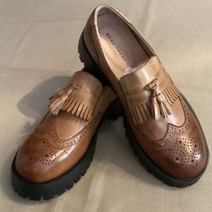 NWOT Women's Tan Leather Platform Loafers